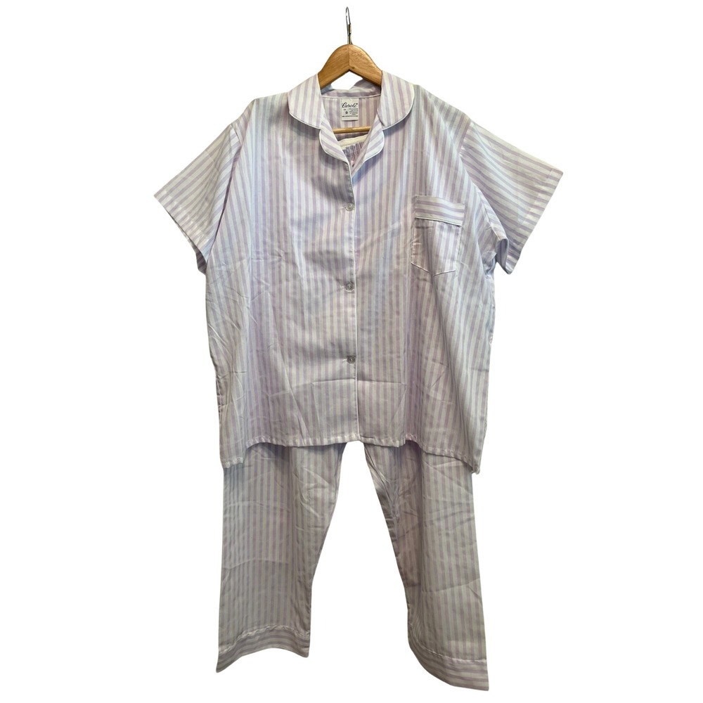Vintage 1960s Carole Pajama Set Purple Stripe Button Lightweight Made in USA 1X